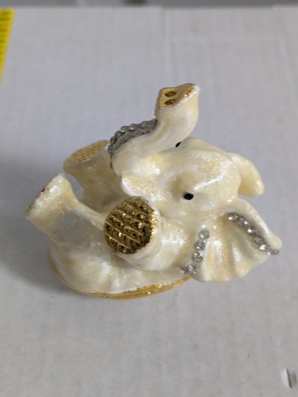 Adorable Trunk Up Baby Elephant Rhinestone Hinged Ring Trinket Box